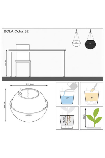 Bola Color, wisząca donica z nawadnianiem