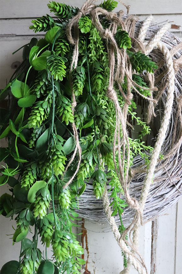 Chmielowy, zielony wianek na drzwi, śr.30cm