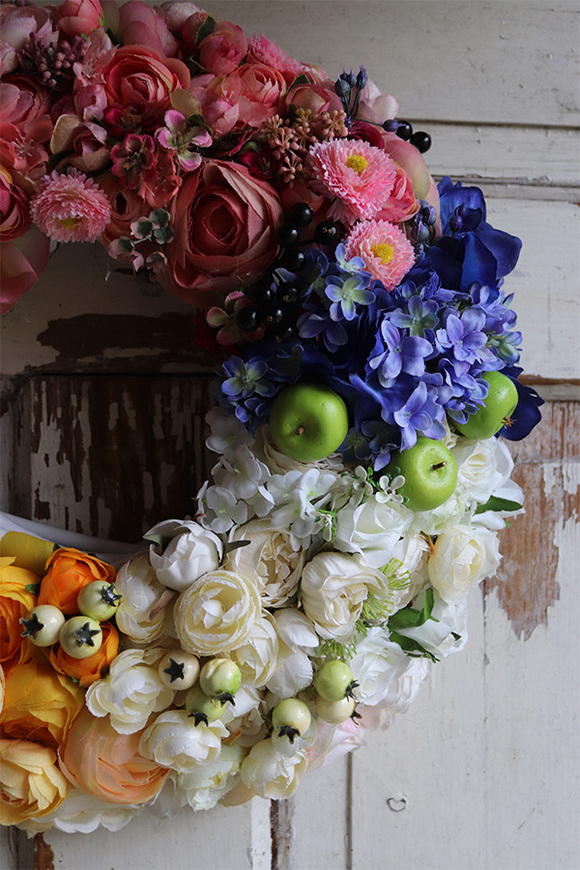 dekoracyjny wianek na drzwi, Tęczowy Ogród 2, śr.42cm