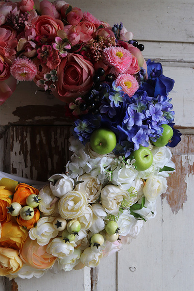 dekoracyjny wianek na drzwi, Tęczowy Ogród 2, śr.42cm