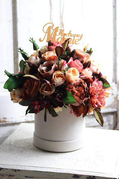 Kawowy Dzień Mamy, flowerbox z dedykacją, wym.33x24cm 