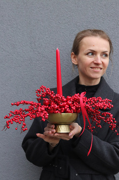 Red Irga Gold, świąteczny stroik z jagodami, wym.33x42x22cm