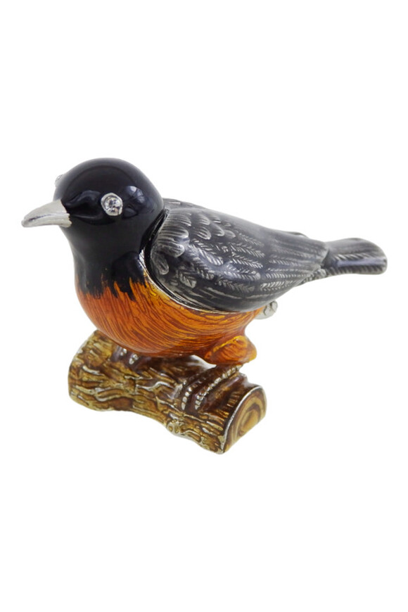 Charming, elegancka szkatułka metalowa, ptak