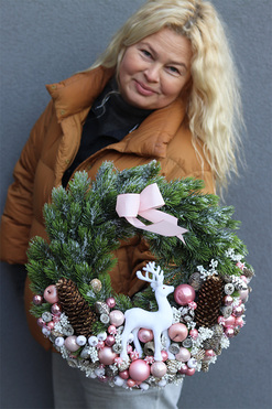 świąteczny wianek, Pudrovy Róż Zimowy, śr.38cm