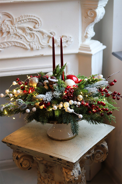 Winter Place, świąteczny stroik na paterze