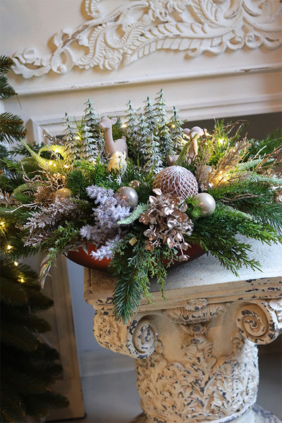 Leśna Kraina LED, świąteczny stroik w szklanej misie