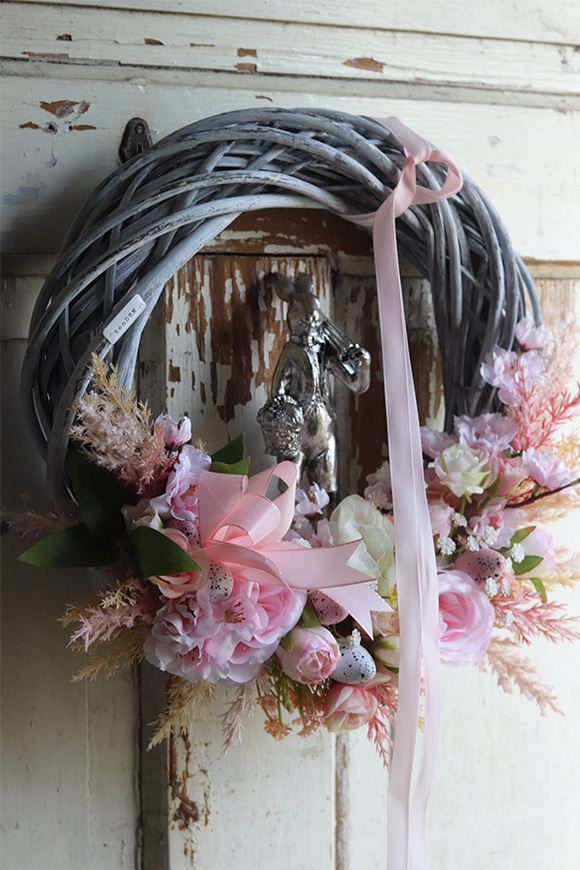 asymetryczny wiosenny wianek, Zając w Pastelach 2, śr.27cm  