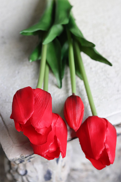 April New, bukiet tulipanów silikonowych Czerwony