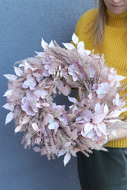 OD RĘKI Beżowa Mgła, dekoracyjny wianek boho, śr.46cm