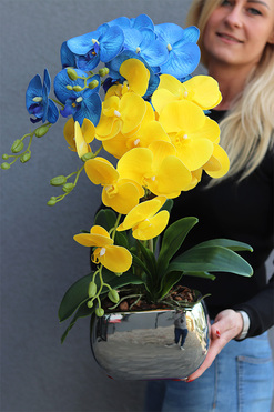 Ukraina, gumowy storczyk w srebrnej doniczce, wys.58cm 