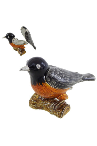 Charming, elegancka szkatułka metalowa, ptak