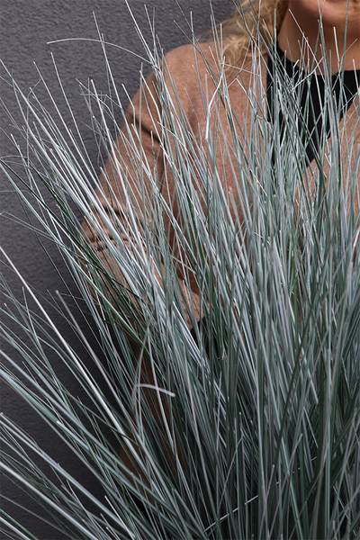 Wydmy, sztuczna trawa sina w donicy