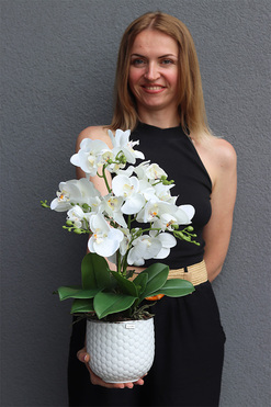 White Rebelina, sztuczny storczyk w białej doniczce, wys.58cm 
