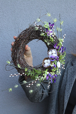 OD RĘKI Jajo Wielkanocne Fiolet, wiosenny wianek z jajkami, rozp.38cm