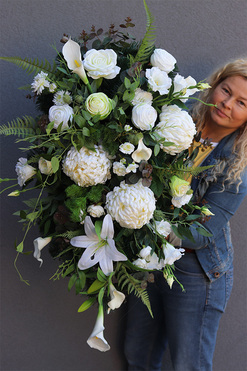 Lessuna, biała wiązanka nagrobna, wym.100cm