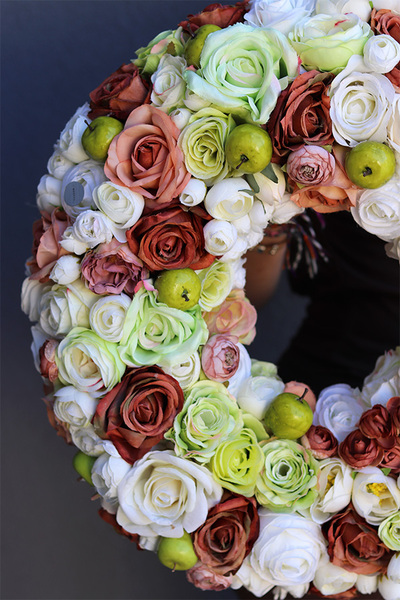 duży jesienny wianek na drzwi, Zielone Jabłuszka