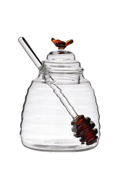 Amber Bee, szklany pojemnik na miód z nabierakiem