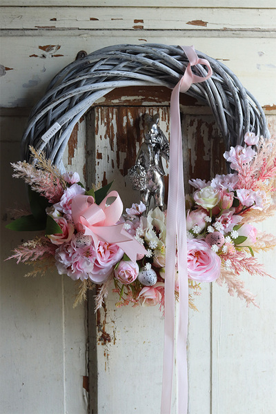 asymetryczny wiosenny wianek, Zając w Pastelach 2, śr.27cm  