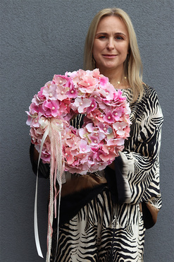 Różowa Mgła, wianek z hortensji, śr.33cm