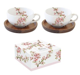 filiżanka z drewnianym spodkiem, Sakura, kpl.2szt, poj.120ml