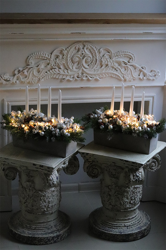 adwentowy stroik na stół, White christmas Milano