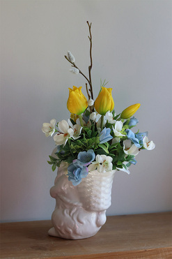 Evelive Bunny, ceramiczna figurka zająca z dekoracją kwiatową, wys.40cm