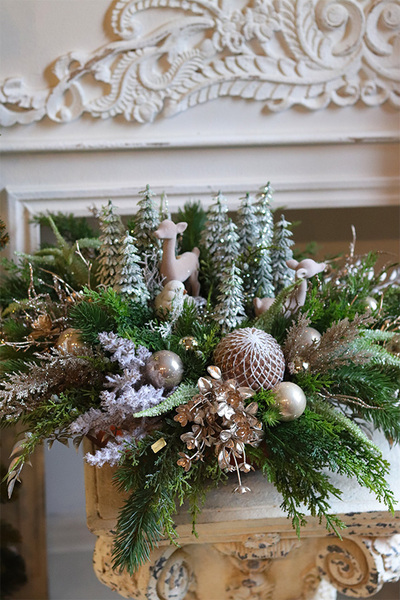 Leśna Kraina LED, świąteczny stroik w szklanej misie