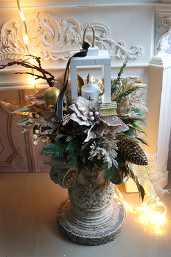 Angelo Garden Gold Xmas, drewniany lampion nagrobny, wys.45cm