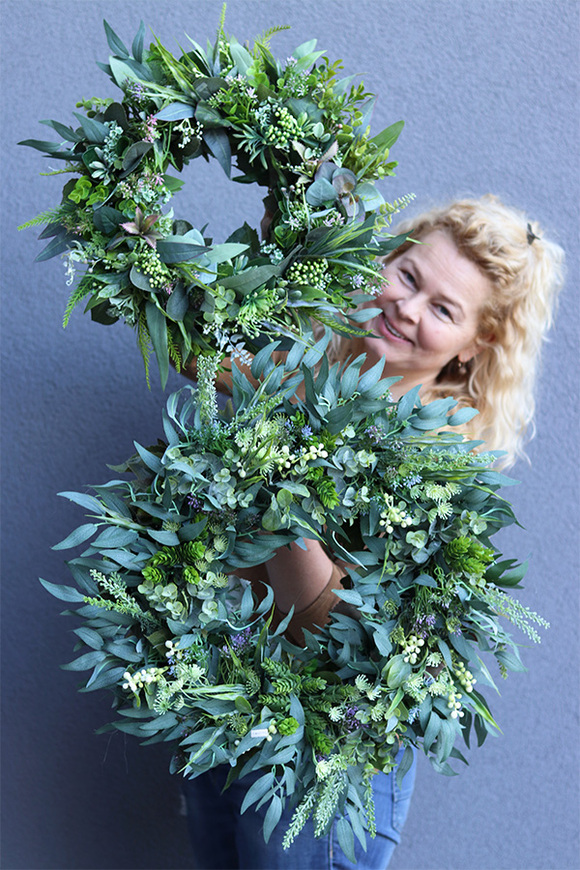 Boho Gretra, zielony wianek z eukaliptusem