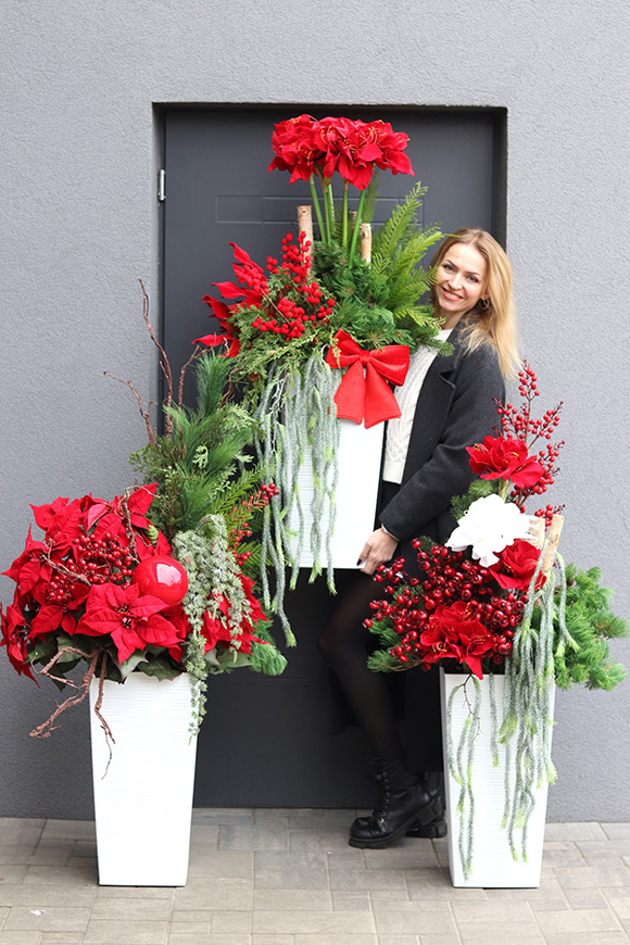 Amarylis Mediolan Red, świąteczna dekoracja podłogowa