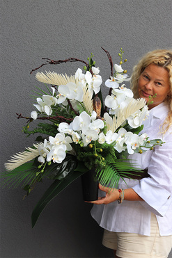 White Orchidera, bukiet nagrobny we wkładzie, dł.72cm