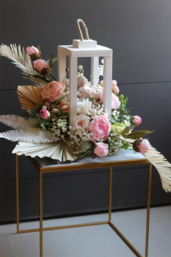 Angelo Garden Boho Wood, kompozycja nagrobna z aniołem i lampionem, wys.40cm 