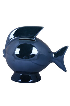 figurka marynistyczna Ryba - Skarbonka G, granat, wym.14x7.5x13cm