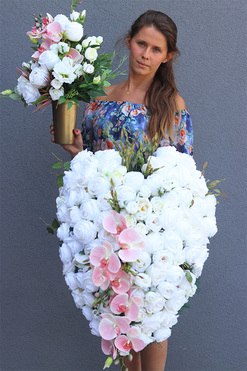 Białe Serce Delania 3, komplet dekoracji nagrobnych, wiązanka + bukiet