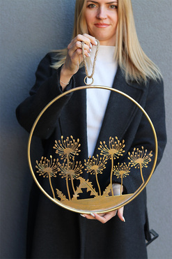 Złota Łąka, metalowy wianek dekoracyjny zawieszka, śr.38cm