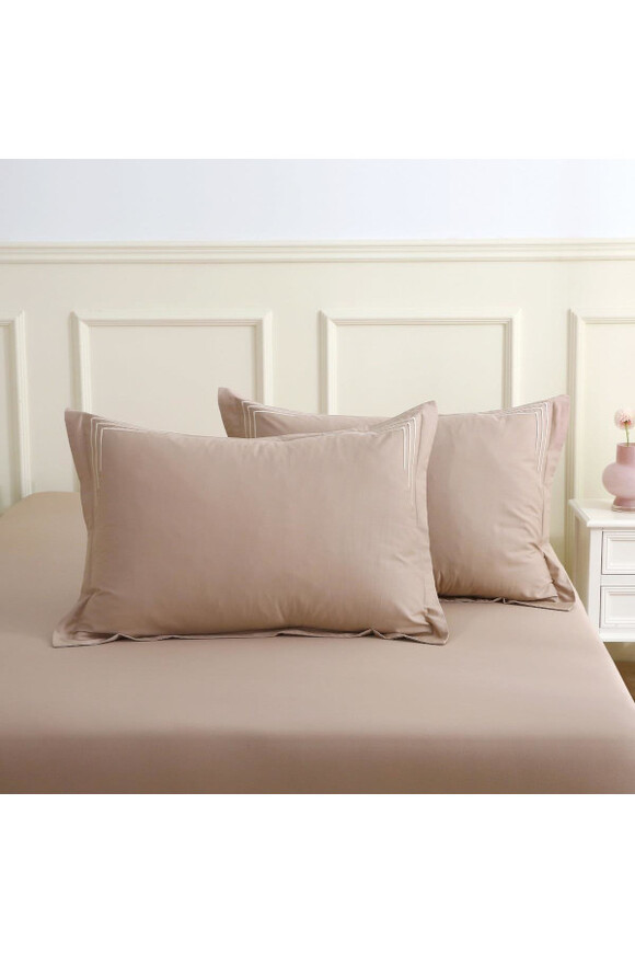 Luna Beige bawełniana pościel z haftem	