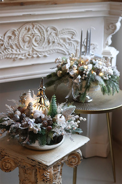 Mroźna Zima Pompadour, świąteczny stroik w szklanej misie LED, wys.35cm  