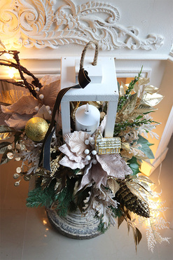 Angelo Garden Gold Xmas, drewniany lampion nagrobny, wys.45cm