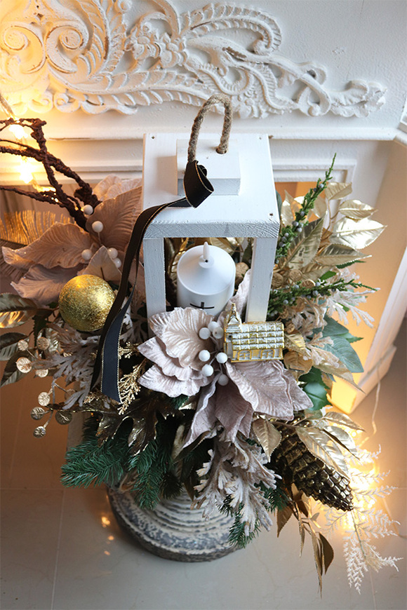 Angelo Garden Gold Xmas, drewniany lampion nagrobny