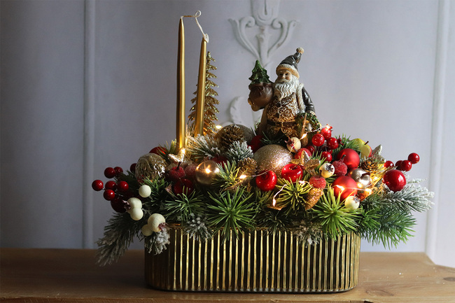 Golden Time, świąteczny stroik LED w naczyniu