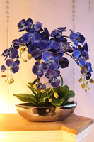 Laos Deep Ocean Blue, sztuczny storczyk w lustrzanej donicy