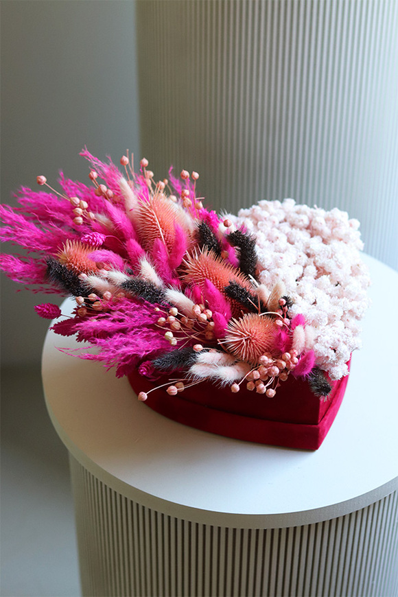 Lady Pink, flowerbox serce z suszem