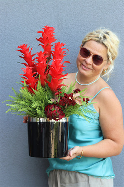 OD RĘKI Bromelia Red, sztuczna roślina w doniczce, wys.62cm