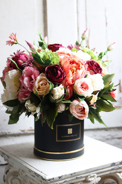 czarny flowerbox z różowymi kwiatami, Marzenna, wys.40cm