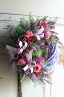 dekoracyjny wianek z różowymi kwiatami, Violetta, rozp.35cm