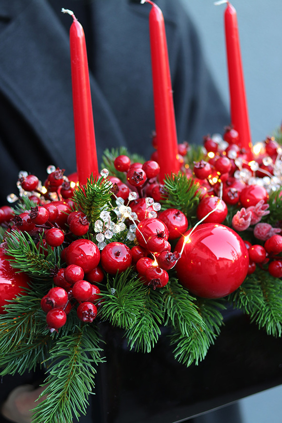 Karminovy Adwent, stroik świąteczny LED