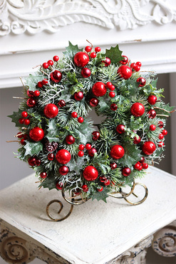 Ostrokrzew 2, elegancki wianek świąteczny, śr.30cm 