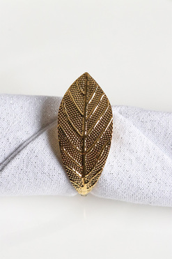 OD RĘKI Leaf, obrączki na serwetki, liść, złote kpl.4szt