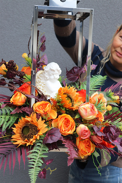 Angelo Garden Jesienny, komplet dekoracji nagrobnych, bukiet + lampion