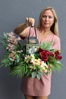 Angelo Garden Bordo Silver, lampion nagrobny z kwiatami, wys.42cm 